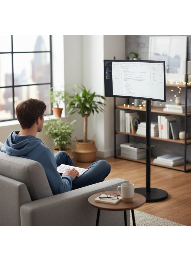 BEETEC Mobile Monitor Stand for 14"–40" Screens, VESA 200x200mm, 12kg Load Capacity, Adjustable Height, Tilt, Swivel & Rotation, with Wheels and Storage Tray, Black | TF-FMS801B - Image 5